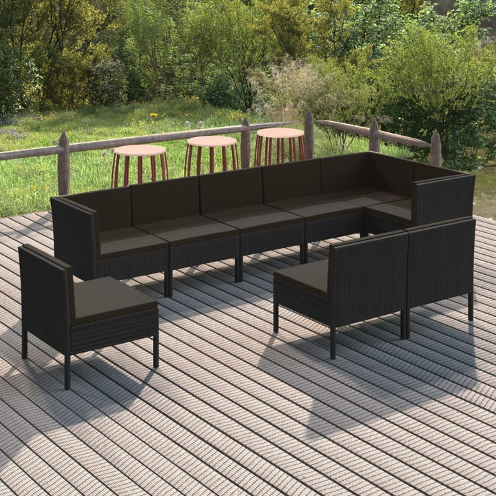 loungesæt til haven 9 dele med hynder polyrattan sort