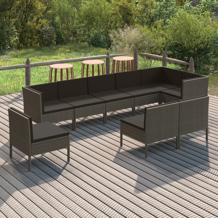 loungesæt til haven 9 dele med hynder polyrattan grå