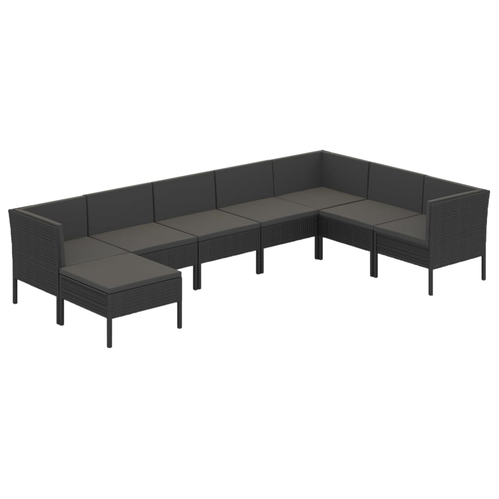 loungesæt til haven 8 dele med hynder polyrattan sort