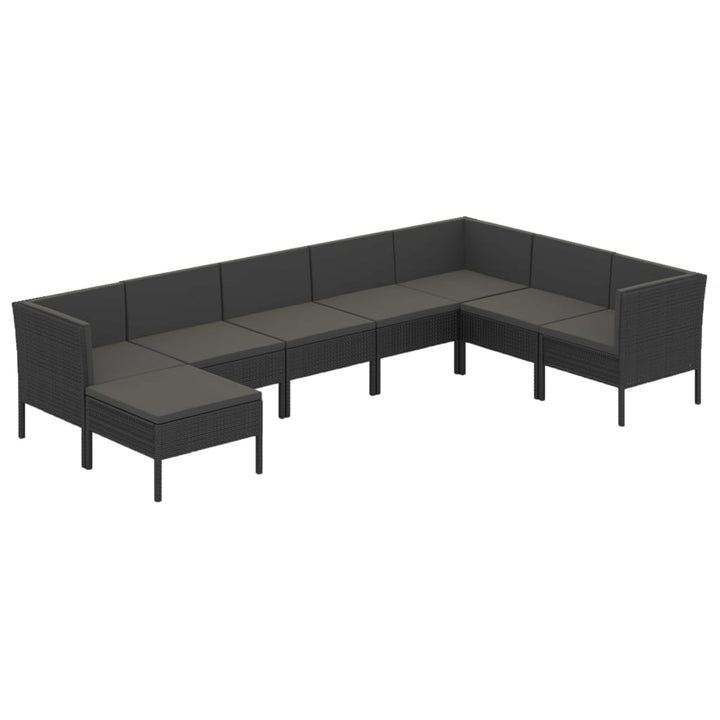 loungesæt til haven 8 dele med hynder polyrattan sort