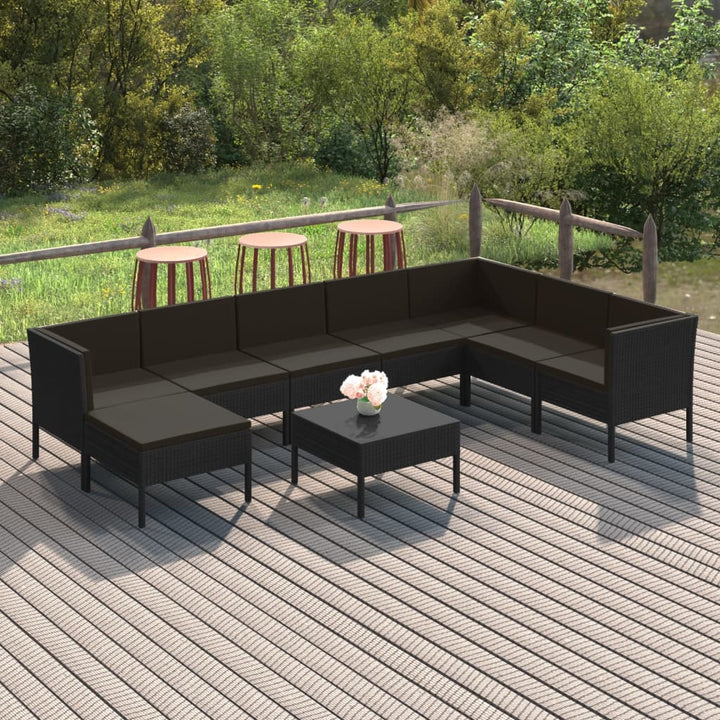 loungesæt til haven 9 dele med hynder polyrattan sort