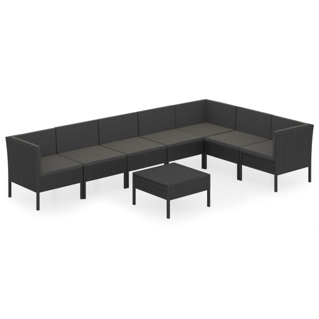 loungesæt til haven 8 dele med hynder polyrattan sort