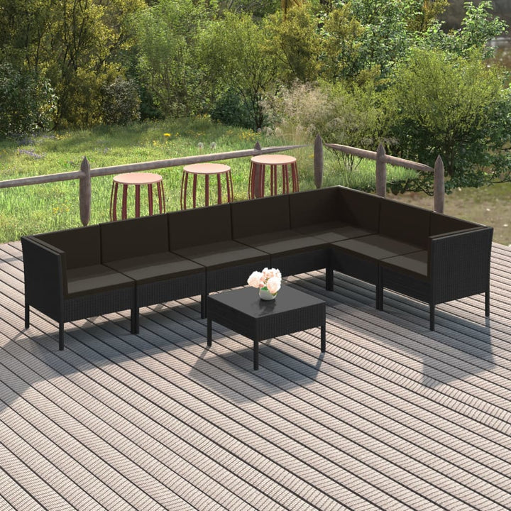 loungesæt til haven 8 dele med hynder polyrattan sort