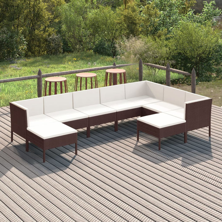 loungesæt til haven 9 dele med hynder polyrattan brun
