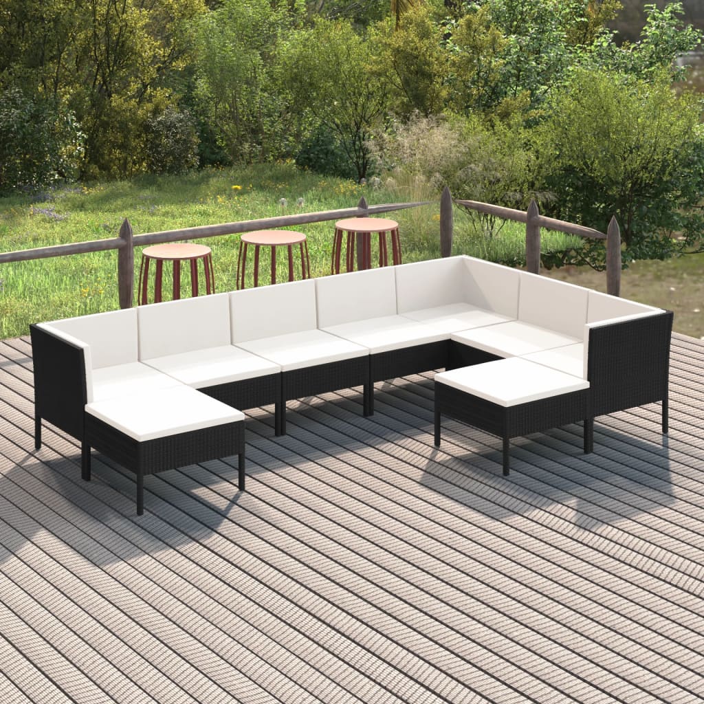 loungesæt til haven 9 dele med hynder polyrattan sort