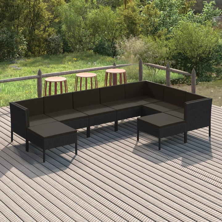 loungesæt til haven 9 dele med hynder polyrattan sort