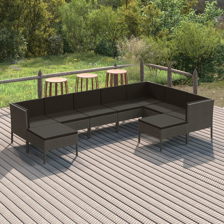 loungesæt til haven 9 dele med hynder polyrattan grå