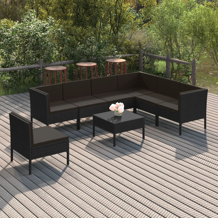 loungesæt til haven 8 dele med hynder polyrattan sort