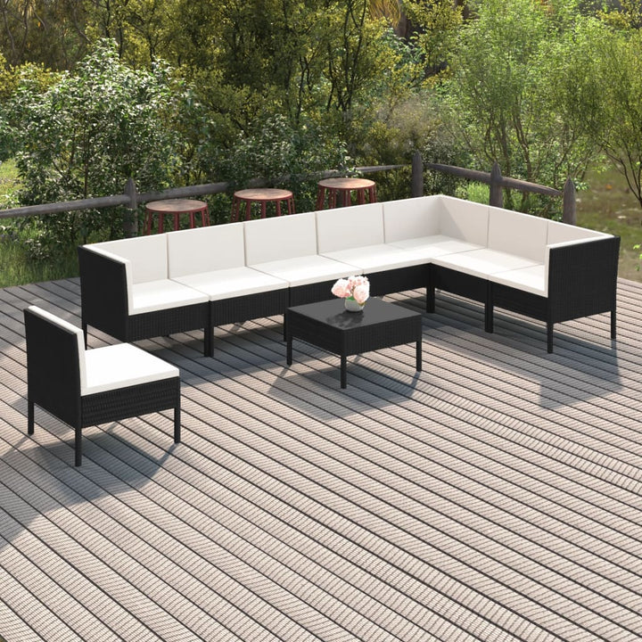loungesæt til haven 9 dele med hynder polyrattan sort