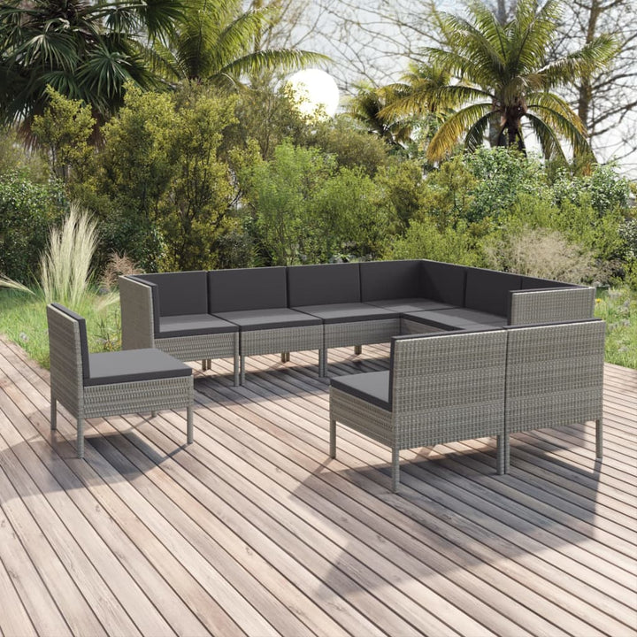 loungesæt til haven 9 dele med hynder polyrattan grå