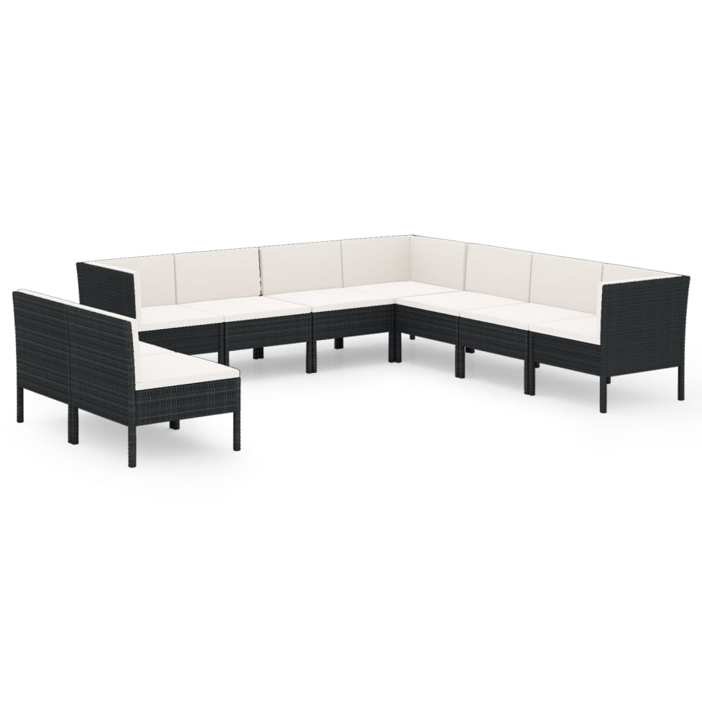 loungesæt til haven 9 dele med hynder polyrattan sort