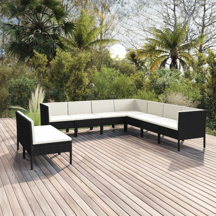 loungesæt til haven 9 dele med hynder polyrattan sort