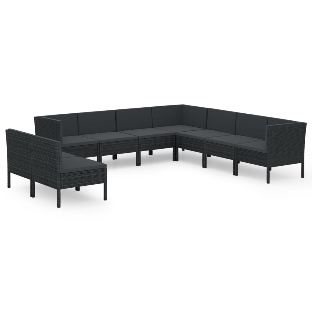 loungesæt til haven 9 dele med hynder polyrattan sort