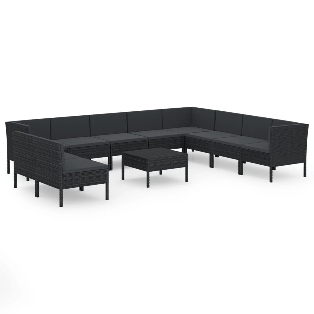 haveloungesæt 11 dele med hynder polyrattan sort