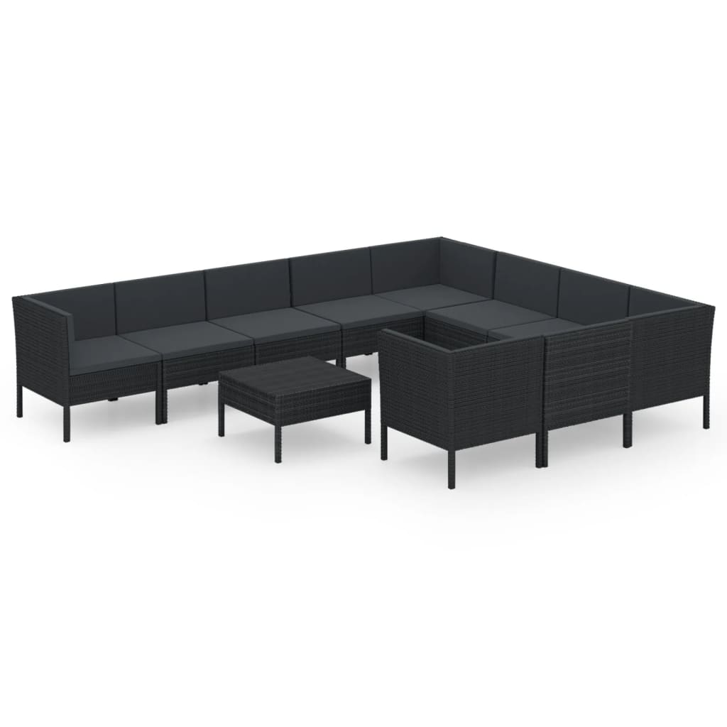 loungesæt til haven 11 dele med hynder polyrattan sort