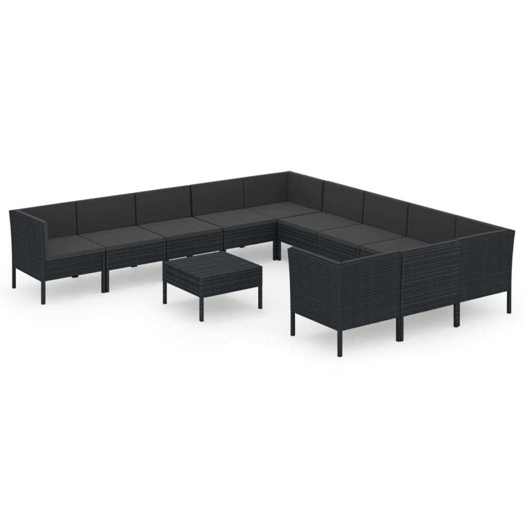 loungesæt til haven 12 dele med hynder polyrattan sort