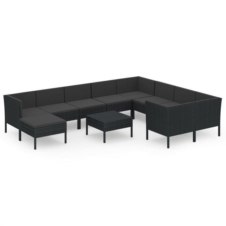 loungesæt til haven 11 dele med hynder polyrattan sort