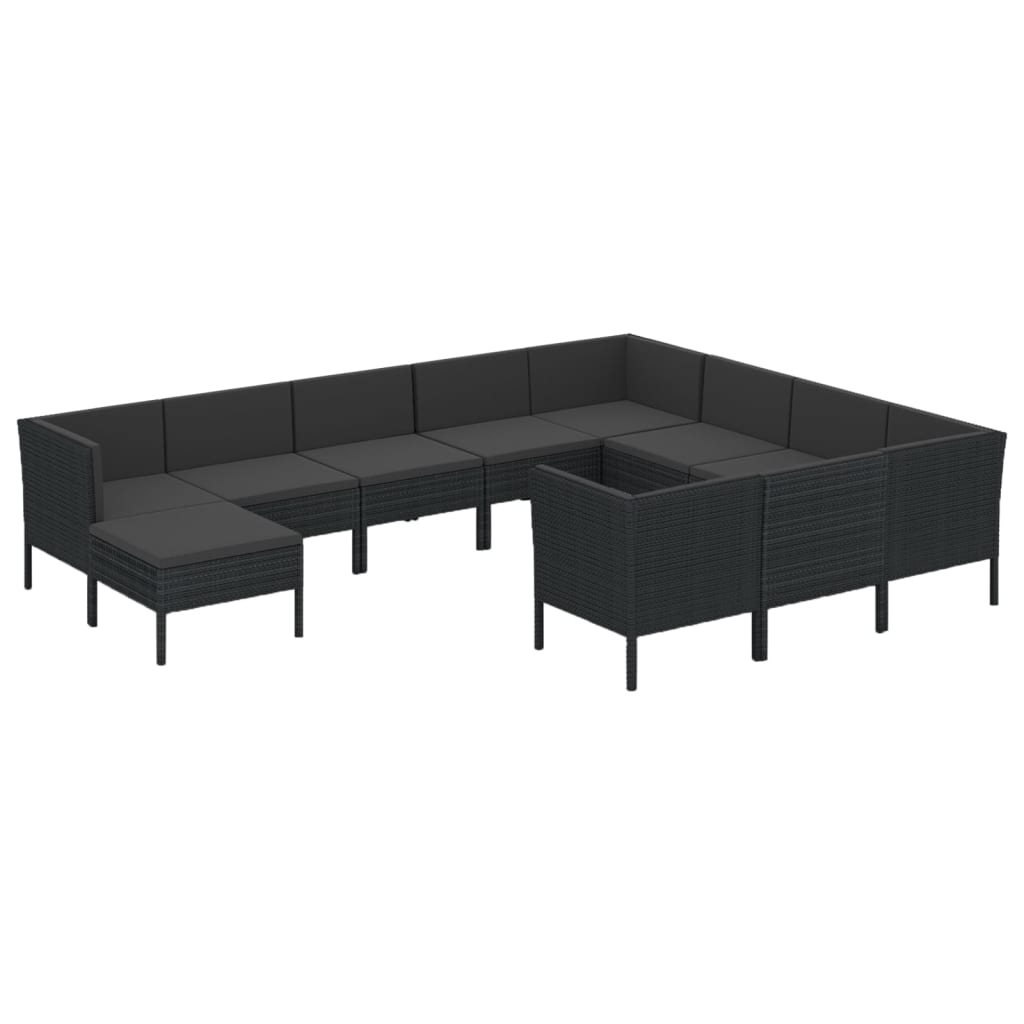loungesæt til haven 11 dele med hynder polyrattan sort