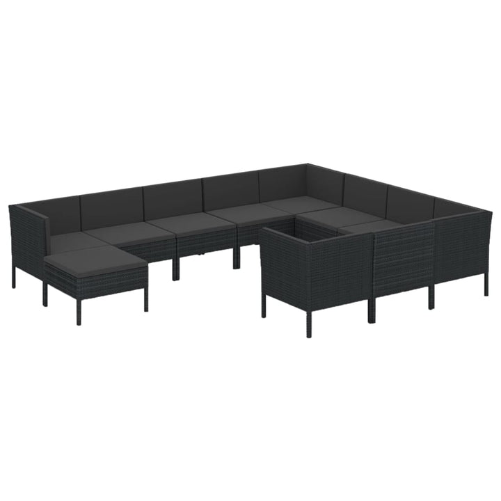 loungesæt til haven 11 dele med hynder polyrattan sort