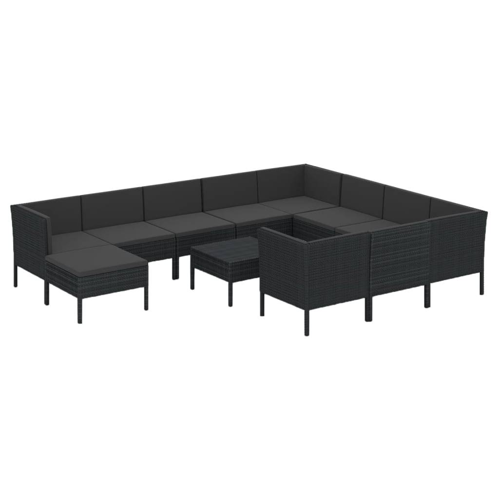 loungesæt til haven 12 dele med hynder polyrattan sort
