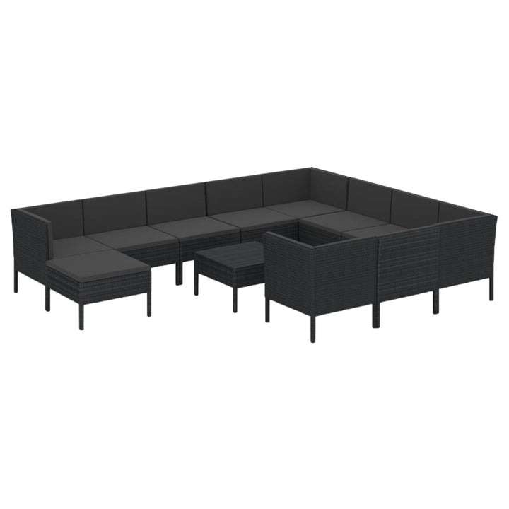 loungesæt til haven 12 dele med hynder polyrattan sort