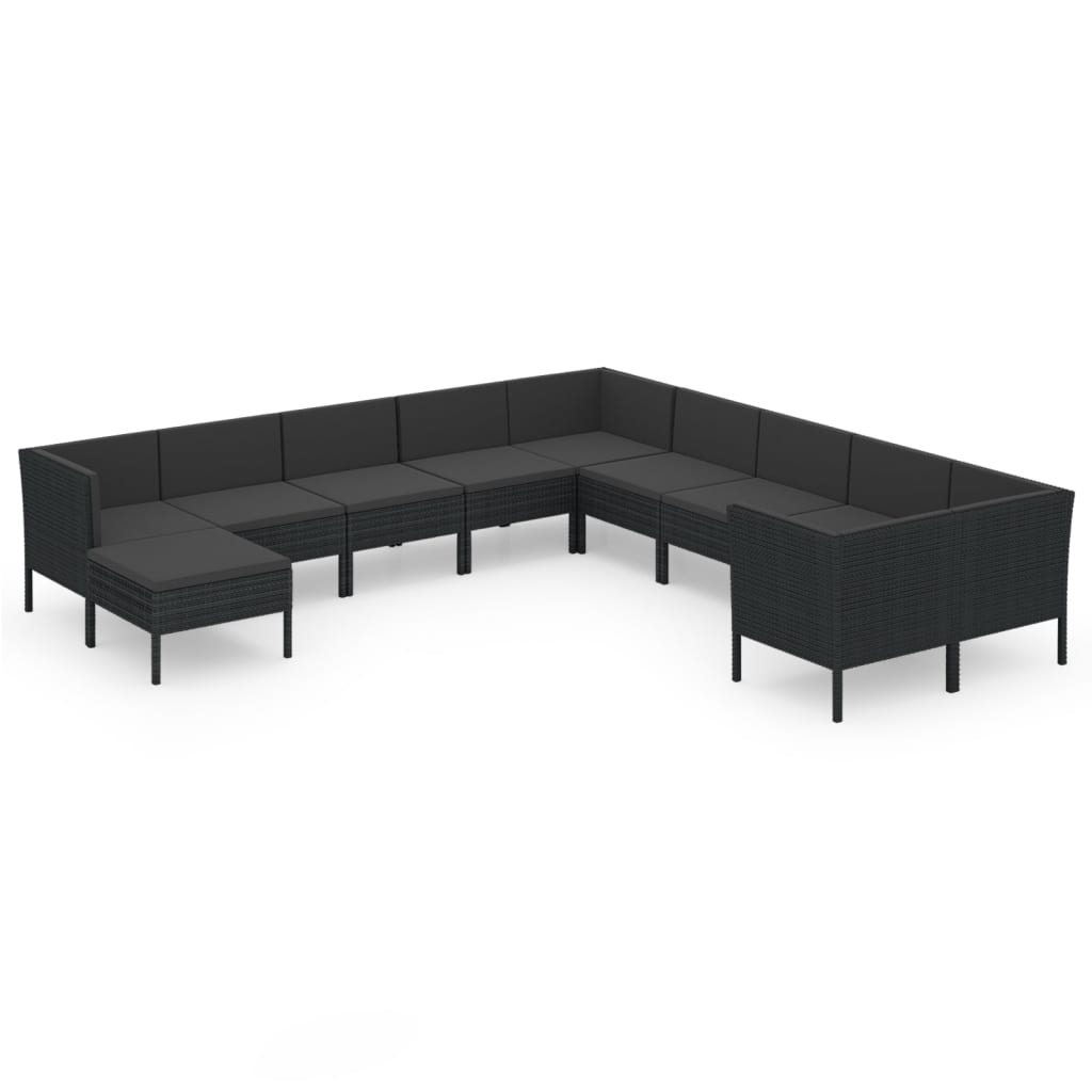loungesæt til haven 11 dele med hynder polyrattan sort