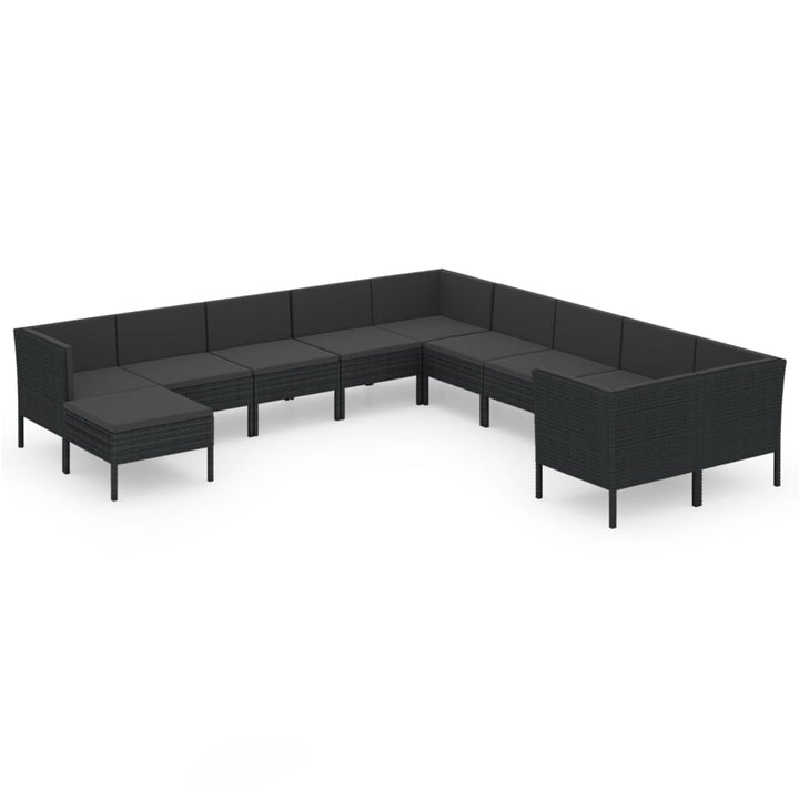 loungesæt til haven 11 dele med hynder polyrattan sort