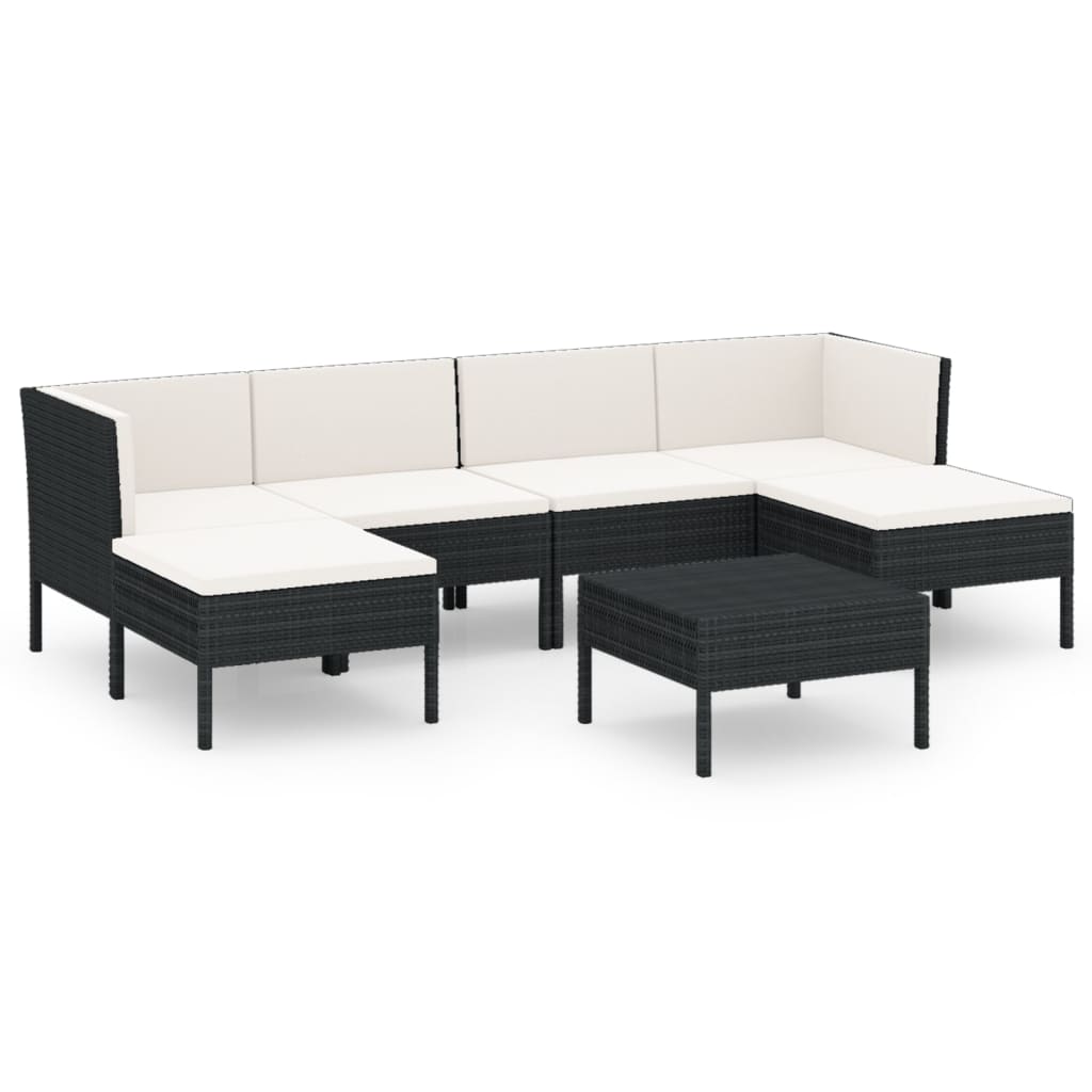 loungesæt til haven 7 dele med hynder polyrattan sort