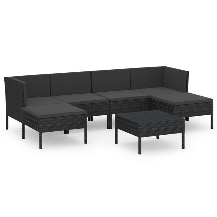 loungesæt til haven 7 dele med hynder polyrattan sort