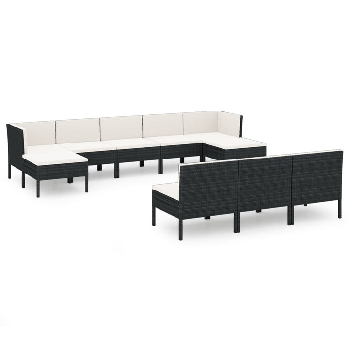 haveloungesæt 10 dele med hynder polyrattan sort