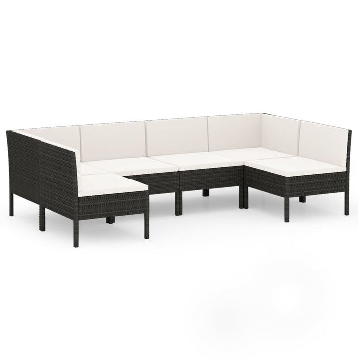 loungesæt til haven 6 dele med hynder polyrattan sort