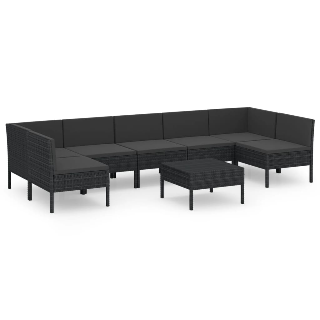 loungesæt til haven 8 dele med hynder polyrattan sort