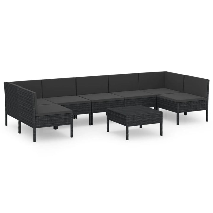 loungesæt til haven 8 dele med hynder polyrattan sort