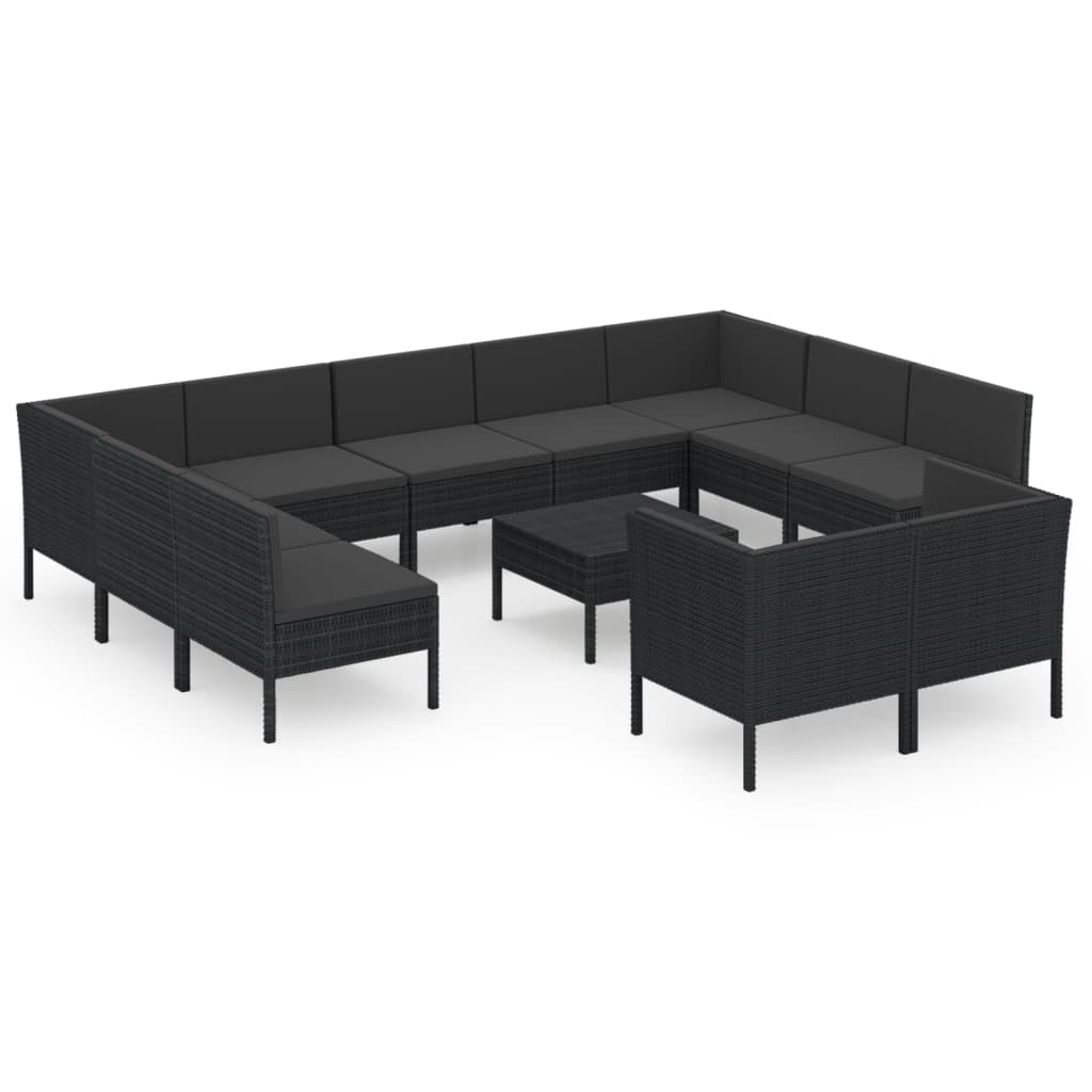 loungesæt til haven 12 dele med hynder polyrattan sort