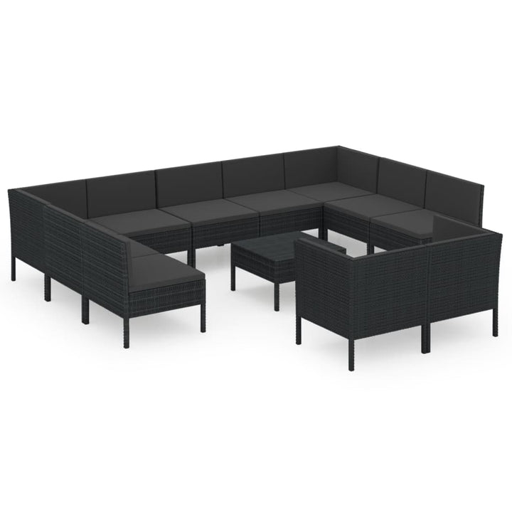 loungesæt til haven 12 dele med hynder polyrattan sort