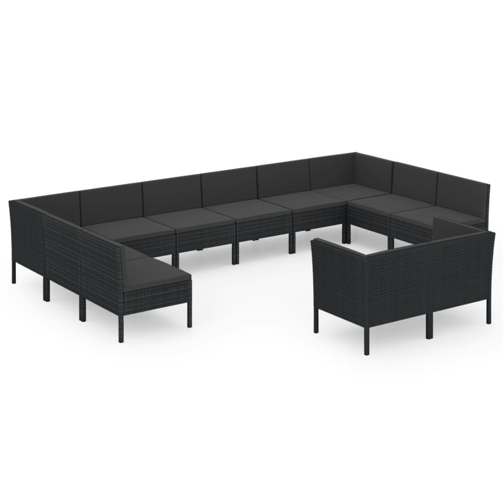 loungesæt til haven 12 dele med hynder polyrattan sort