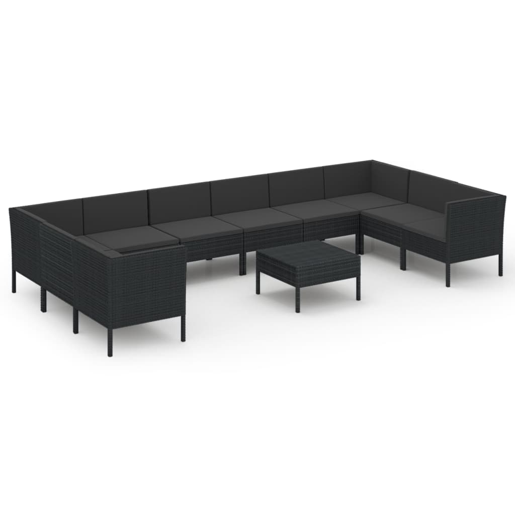 loungesæt til haven 11 dele med hynder polyrattan sort
