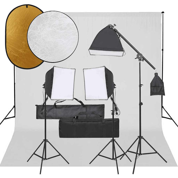 fotostudiesæt med lampesæt + baggrund og reflektor
