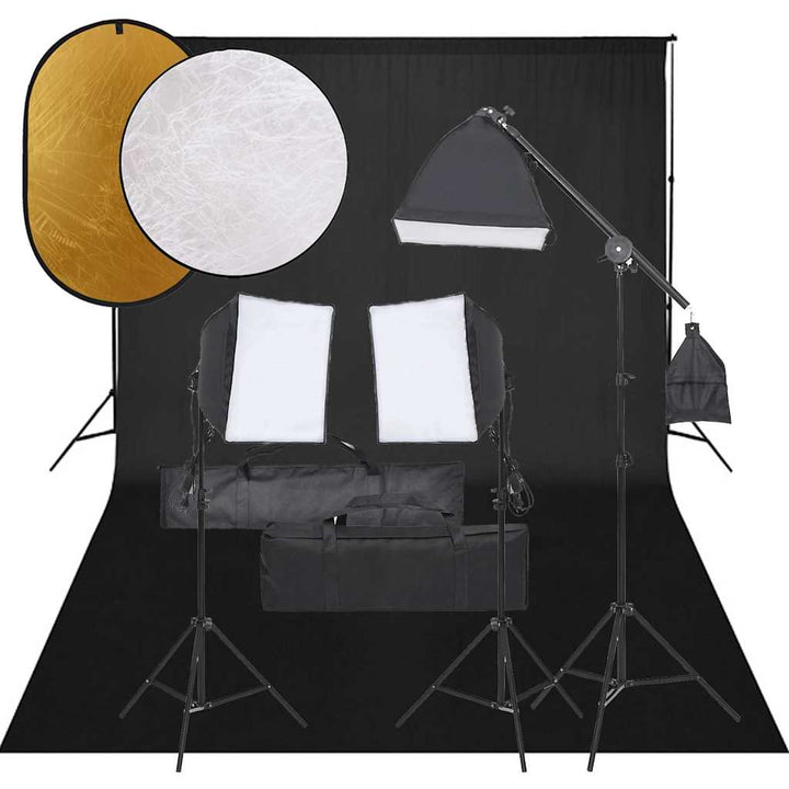 fotostudiesæt med lampesæt + baggrund og reflektor