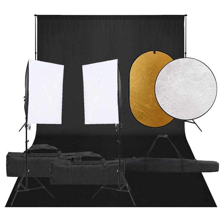 fotostudiesæt med lampesæt + baggrund og reflektor