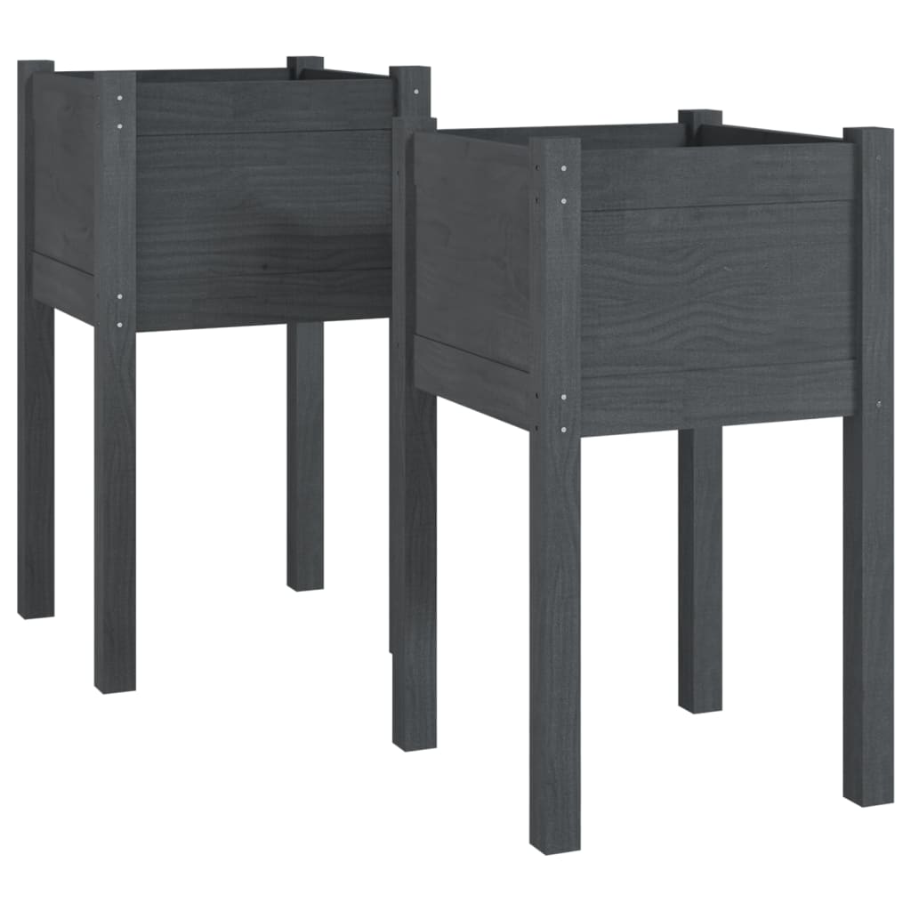 plantekasser 2 stk. 40x40x70 cm massivt fyrretræ grå