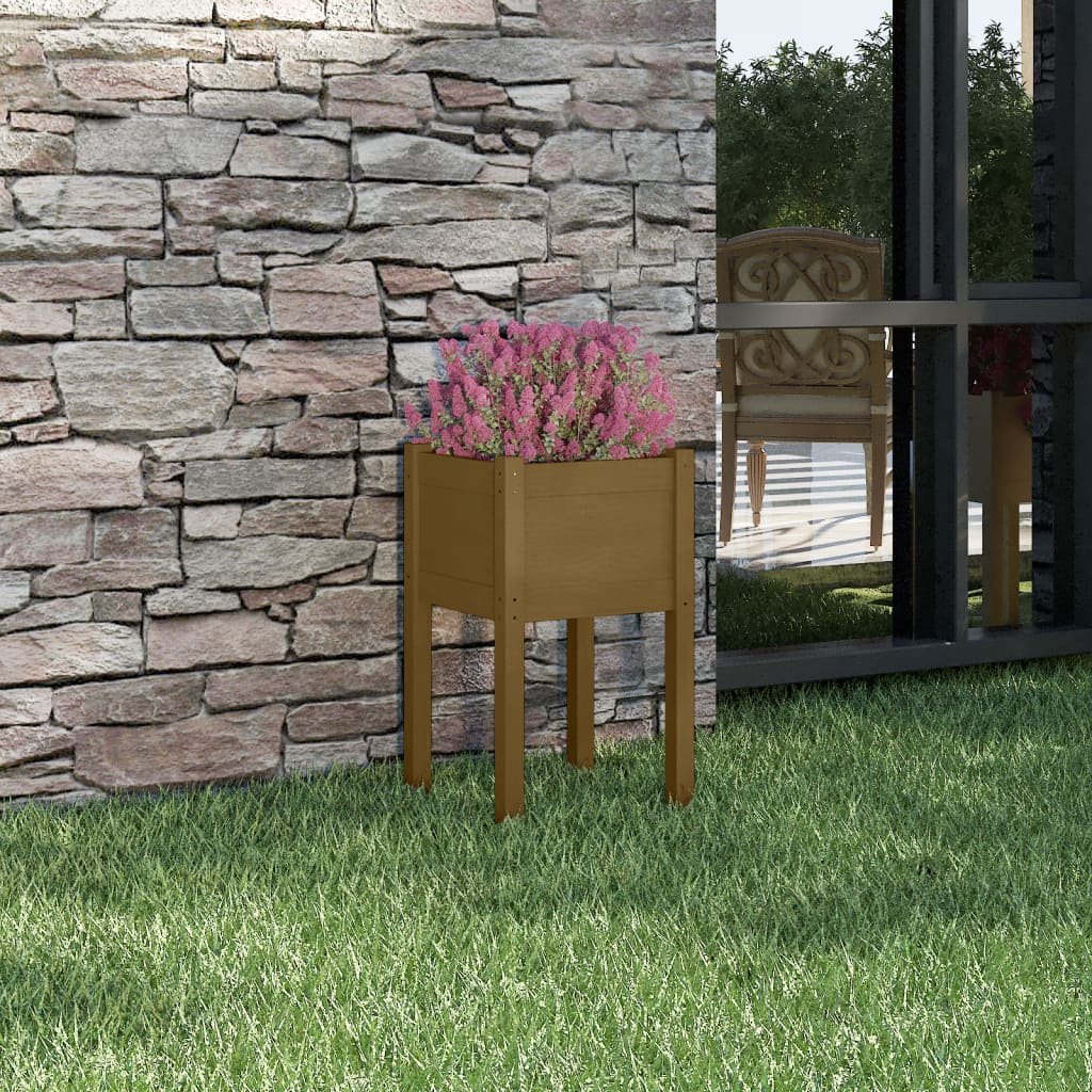 plantekasse 40x40x70 cm massivt fyrretræ gyldenbrun