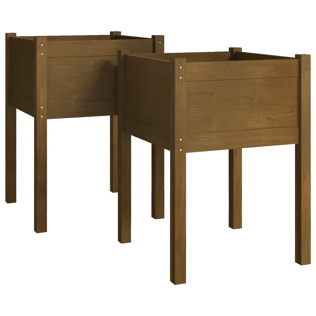 plantekasser 2 stk. 50x50x70 cm massivt fyrretræ gyldenbrun
