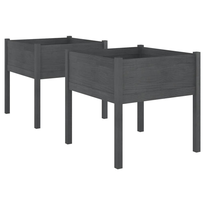 plantekasser 2 stk. 70x70x70 cm massivt fyrretræ grå