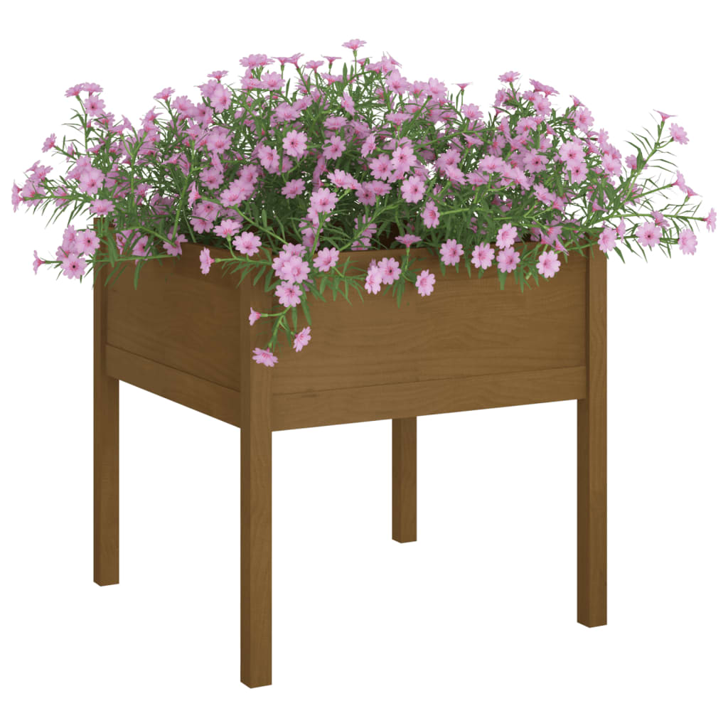 plantekasse 70x70x70 cm massivt fyrretræ gyldenbrun
