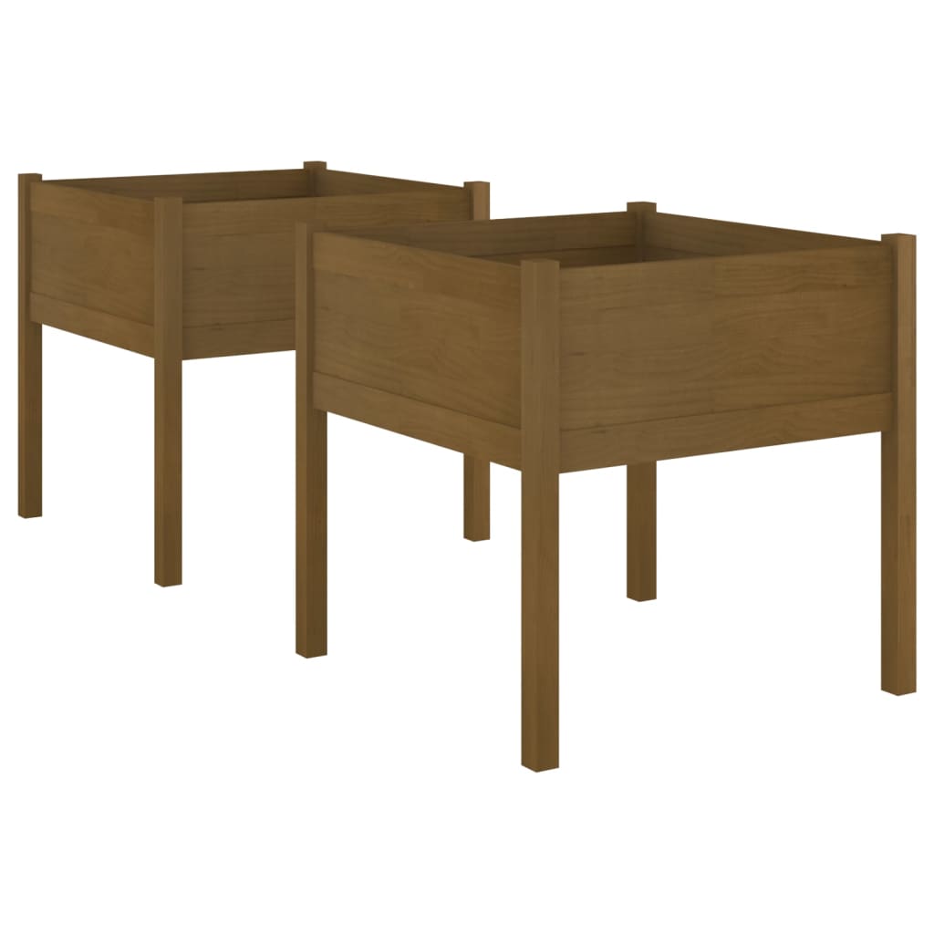 plantekasser 2 stk. 70x70x70 cm massivt fyrretræ gyldenbrun