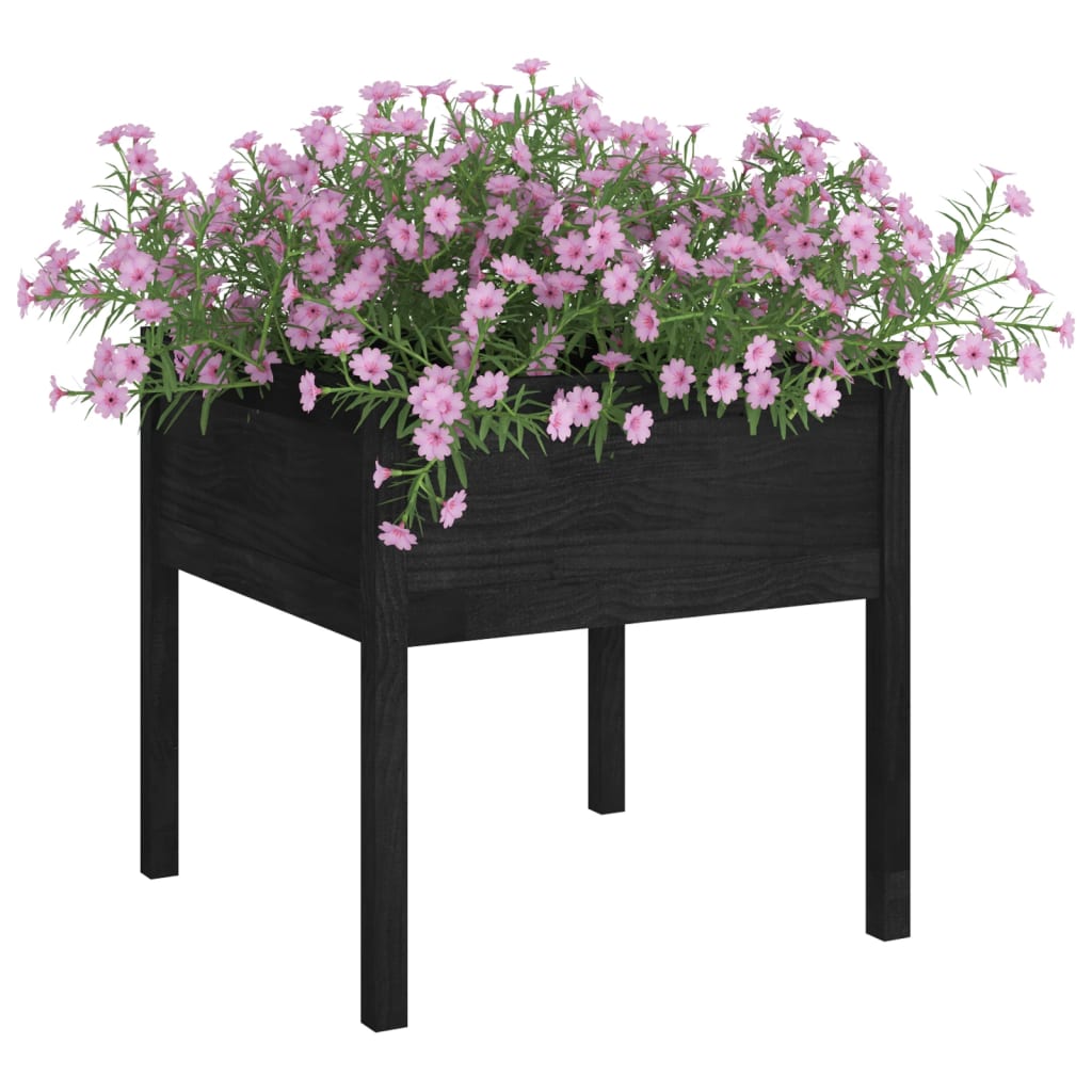 plantekasse 70x70x70 cm massivt fyrretræ sort