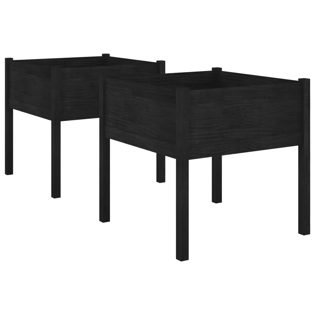 plantekasser 2 stk. 70x70x70 cm massivt fyrretræ sort