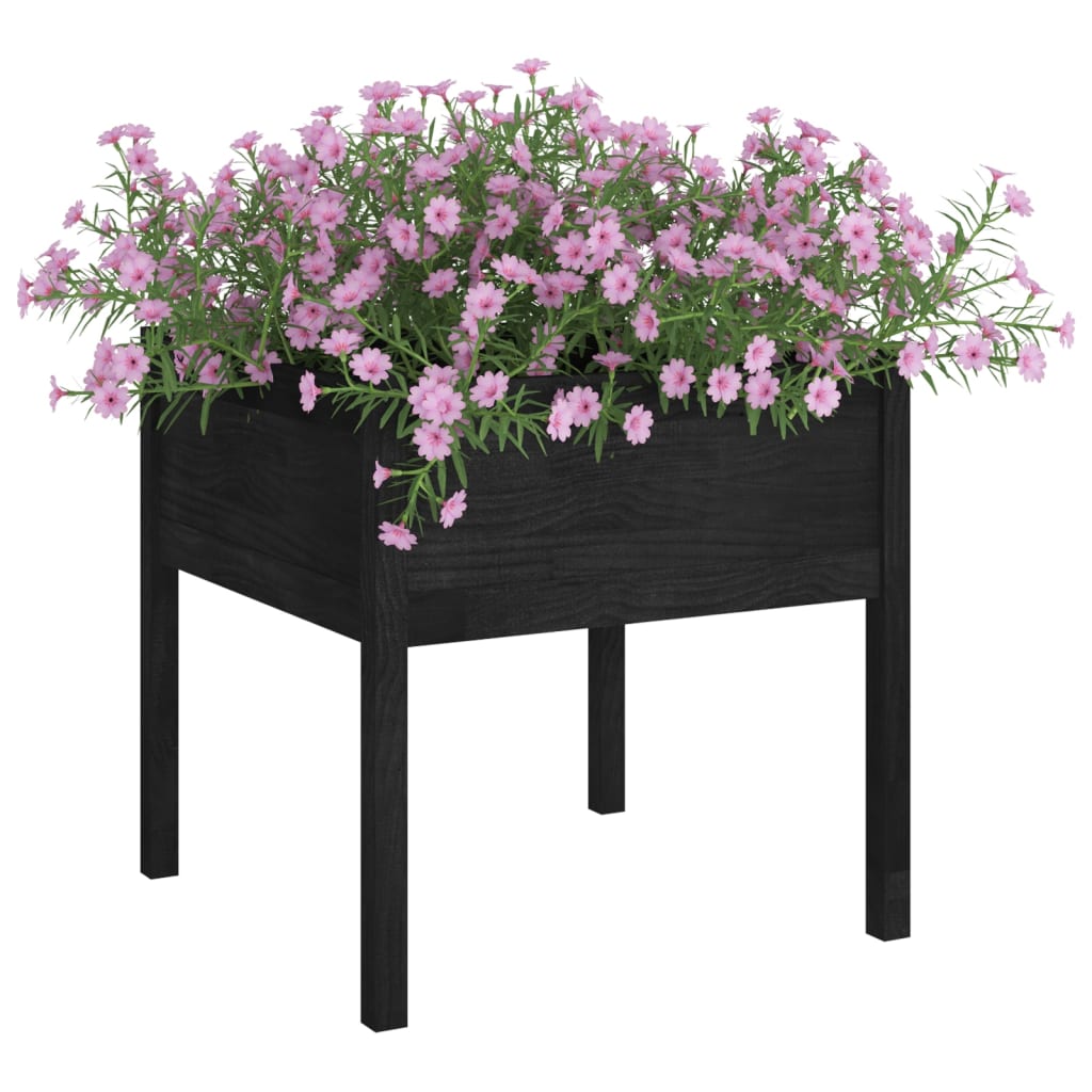 plantekasser 2 stk. 70x70x70 cm massivt fyrretræ sort