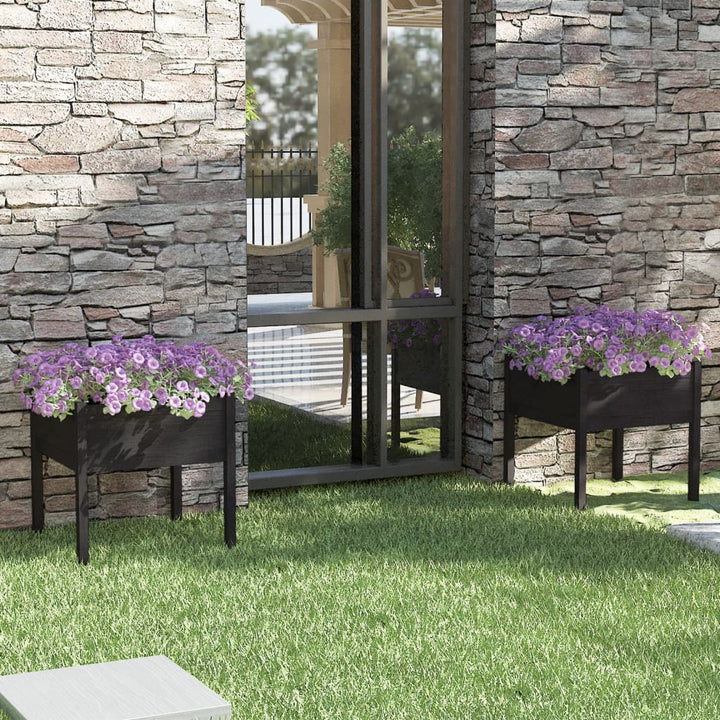 plantekasser 2 stk. 70x70x70 cm massivt fyrretræ sort